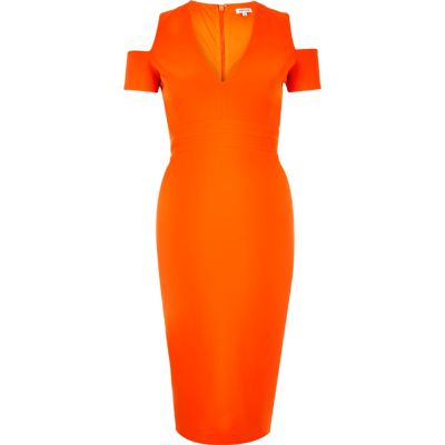 Orange cold shoulder dress